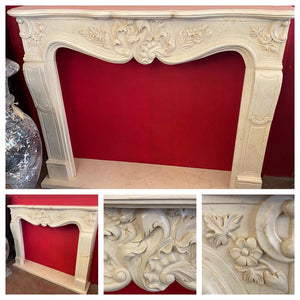 Beautifully Carved Creme Marble Fireplace Surround - SOLD