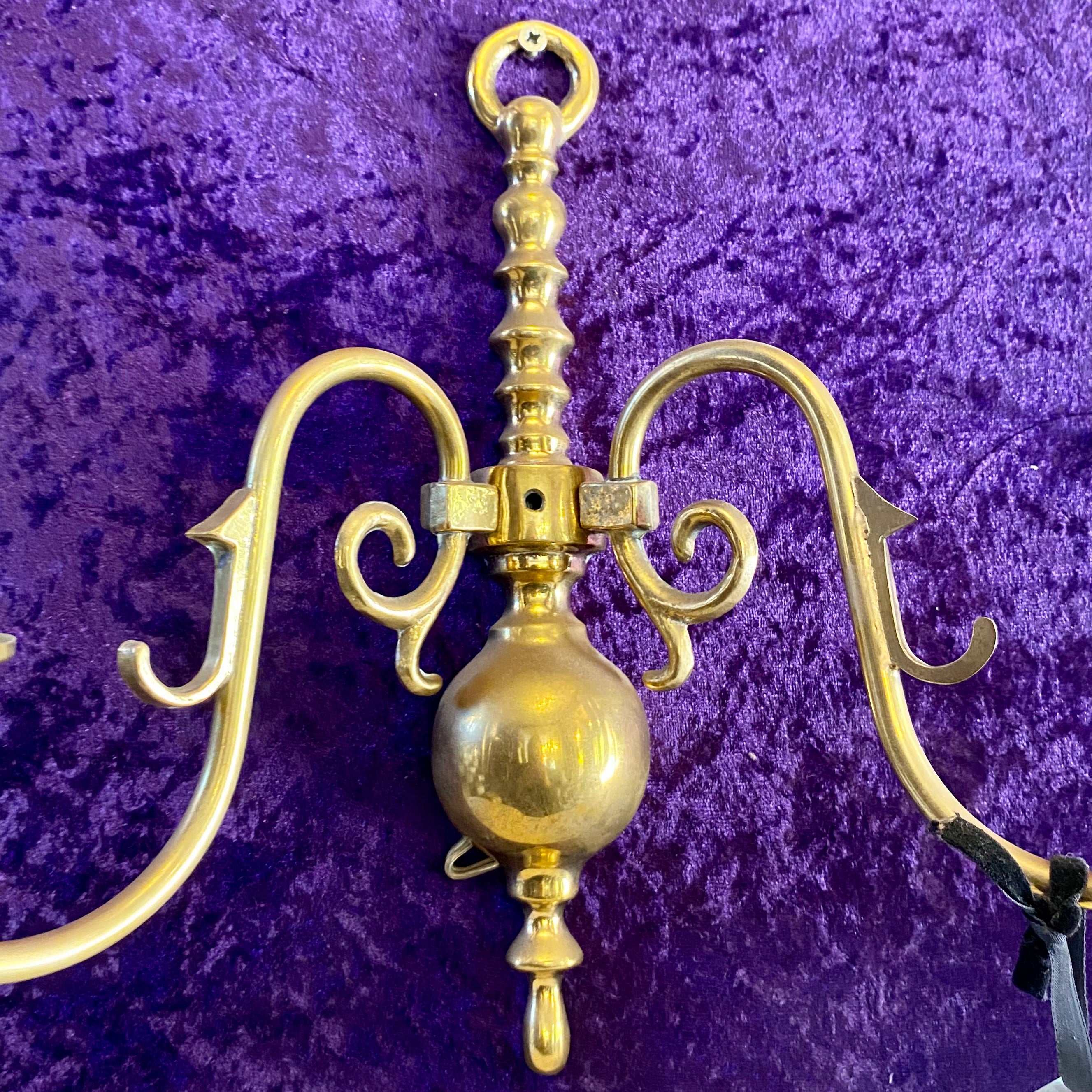 Pair Antique Polished Brass Flemish Sconce