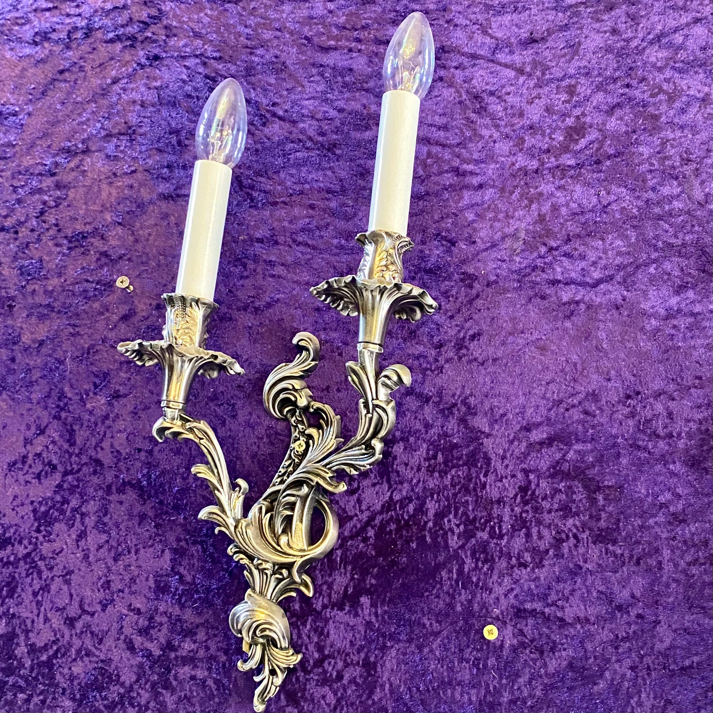 A Pair Nickel Plated Two Arm Rococo Sconce