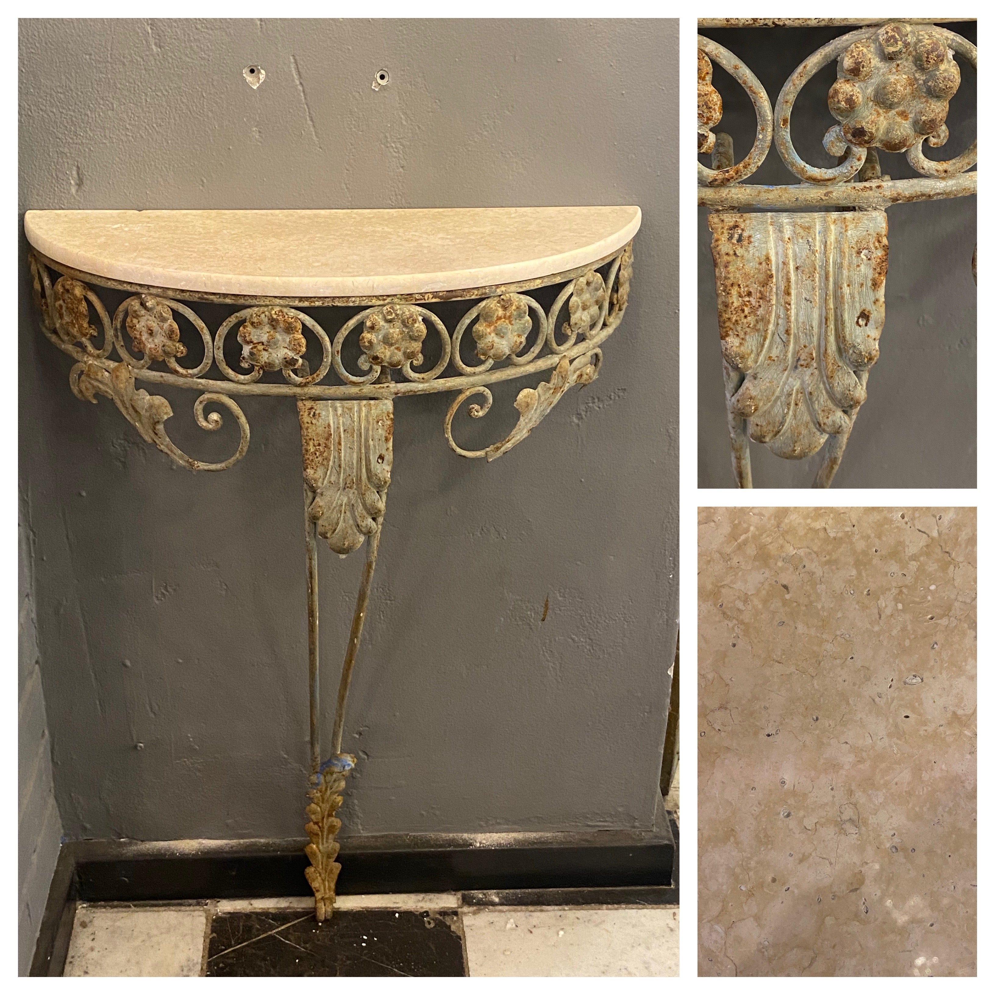 Halfmoon Wrought Iron Console with Marble Top