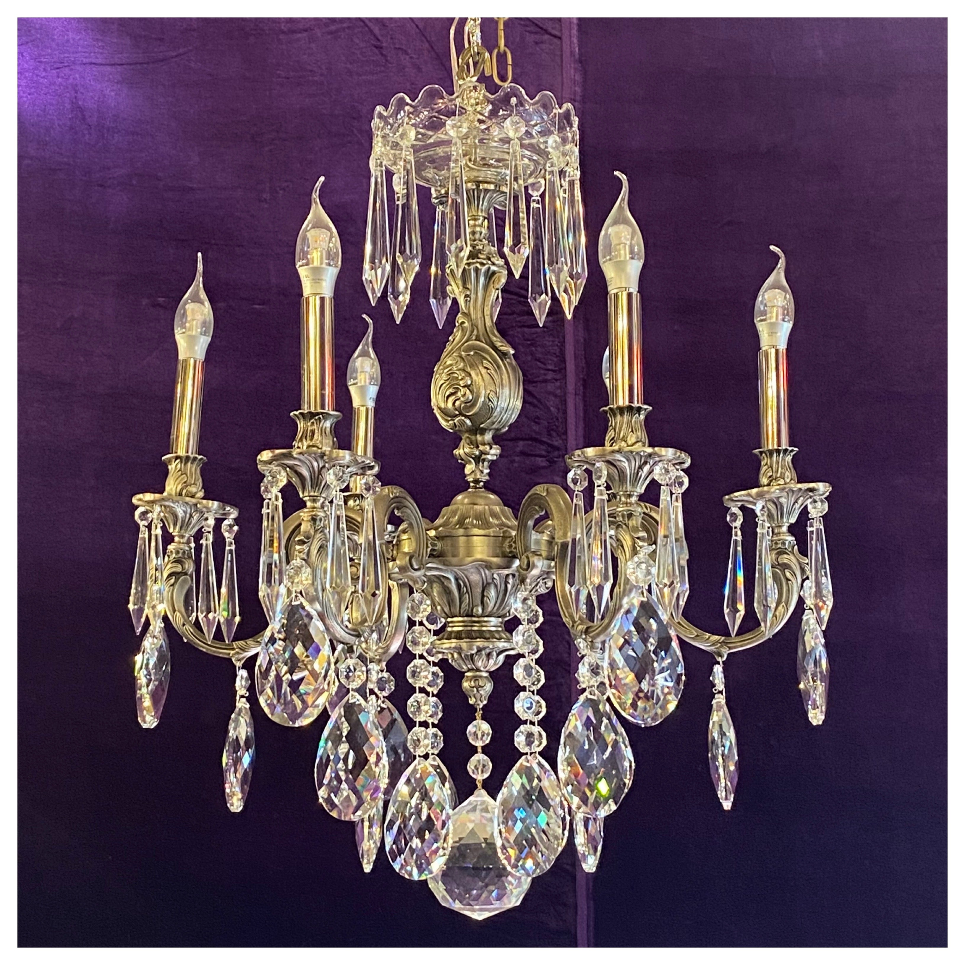 Antique Nickel and Crystal French Chandelier