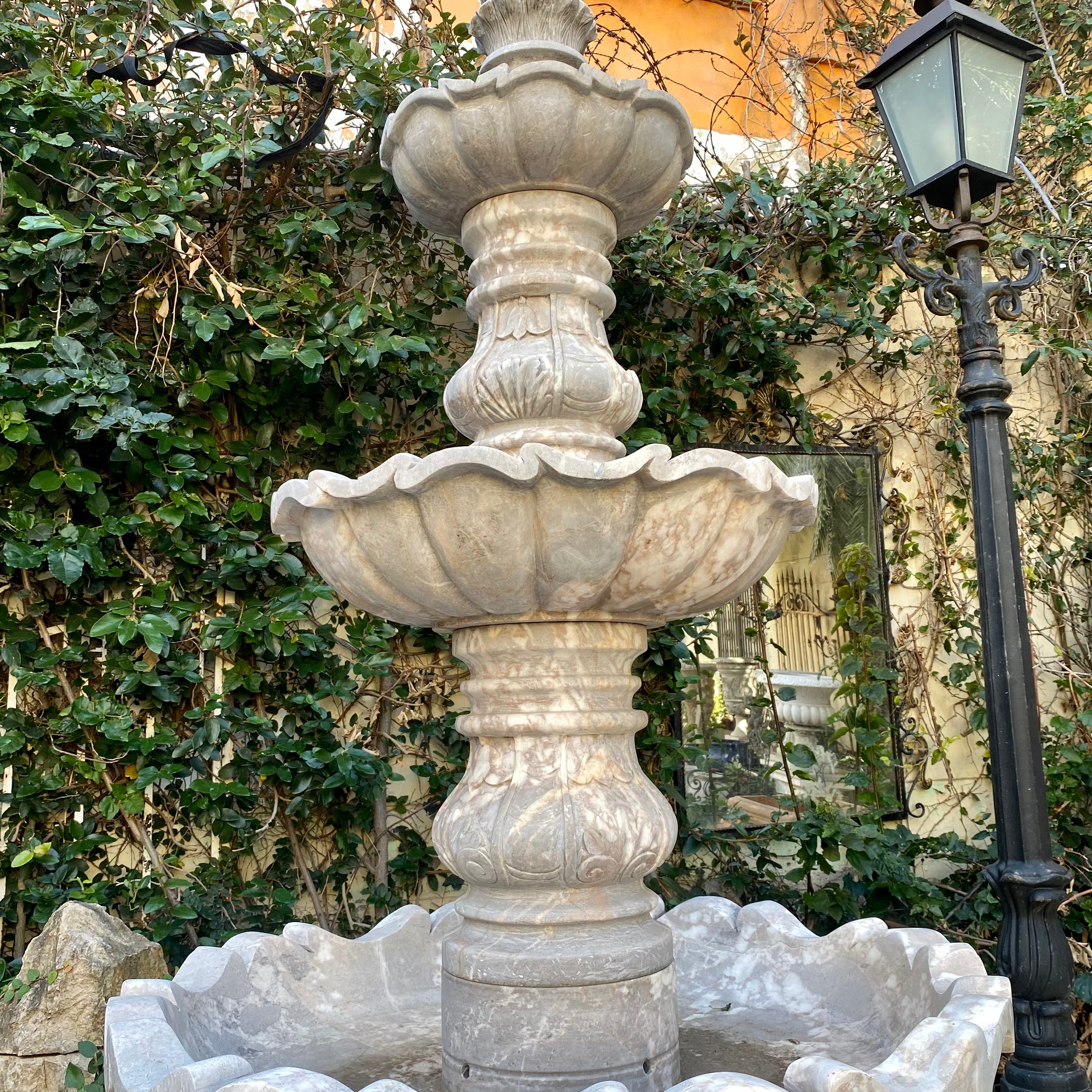 Mottled Gray Marble Fountain
