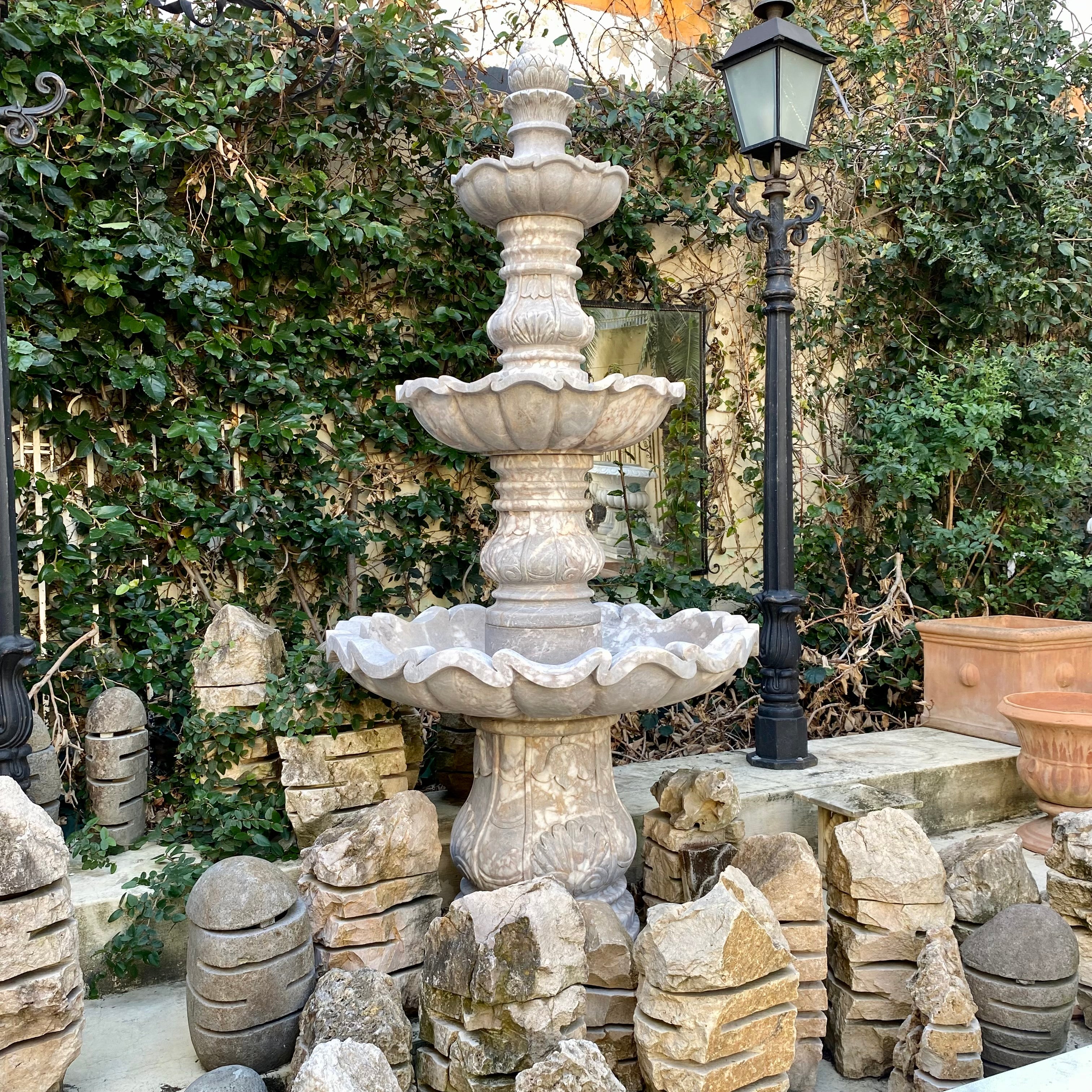 Mottled Gray Marble Fountain