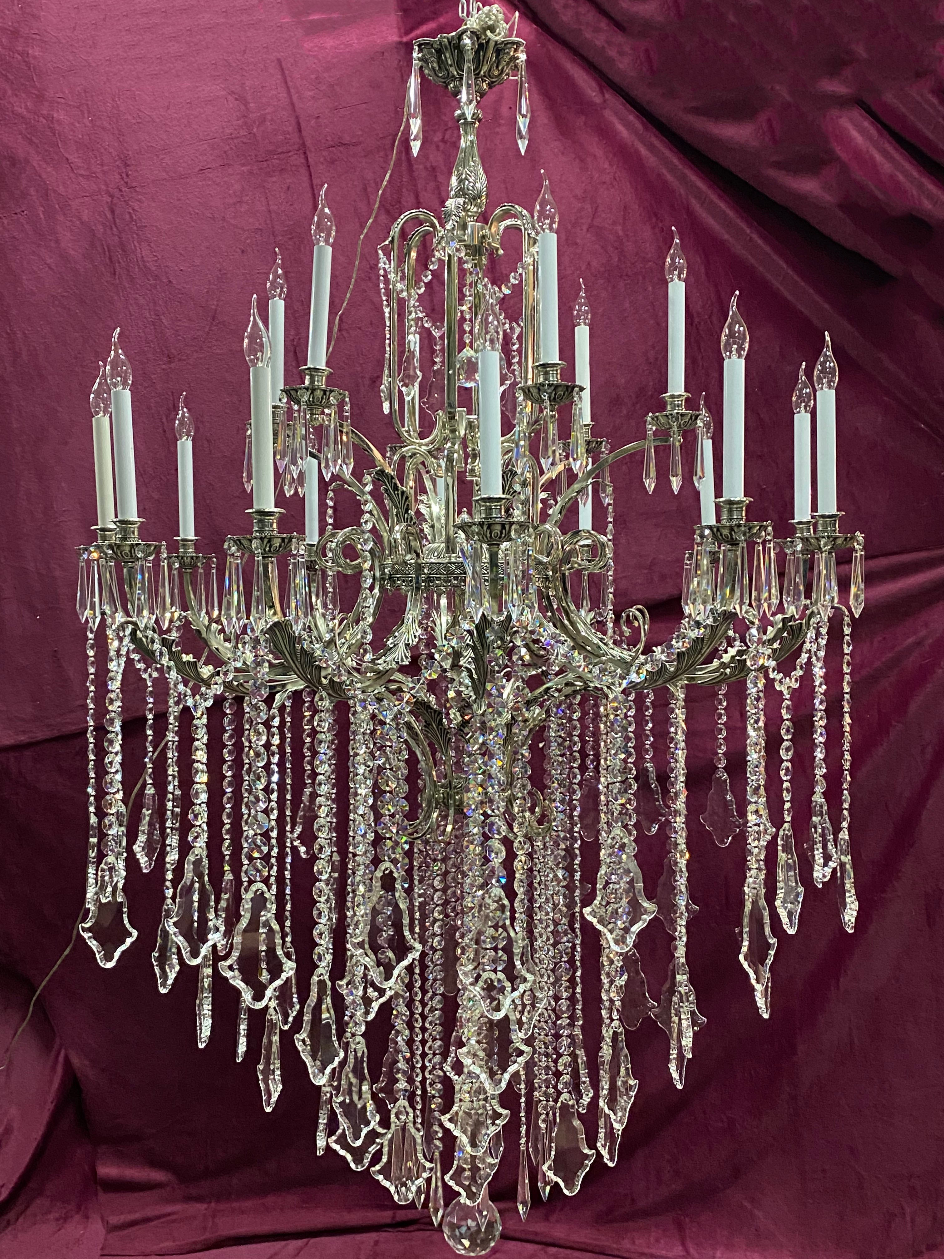 Very Large Nickel and Crystal Chandelier