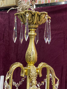 Very Large Brass and Crystal Chandelier with Leafy Details