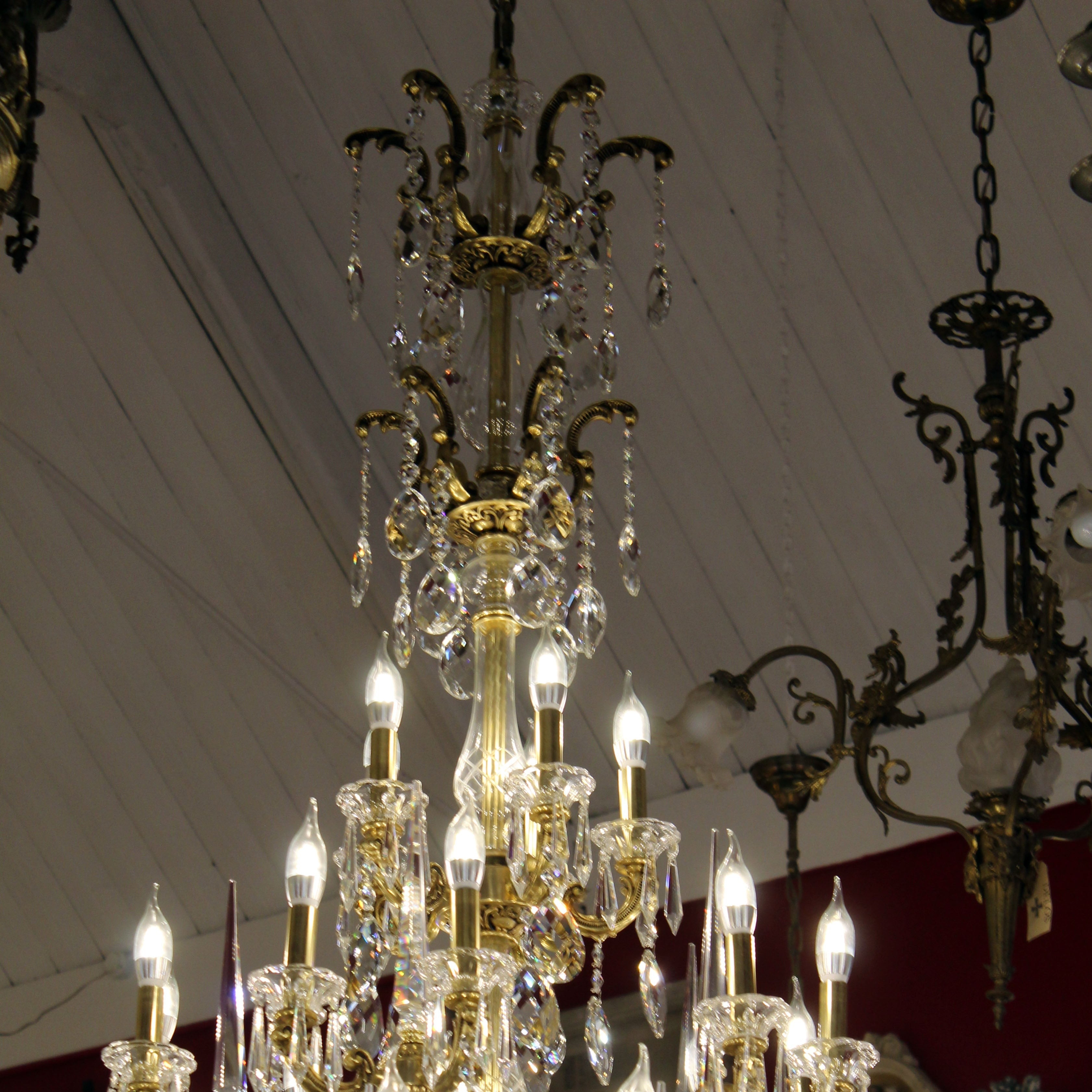 Very Large 35 Arm Brass and Crystal Chandelier