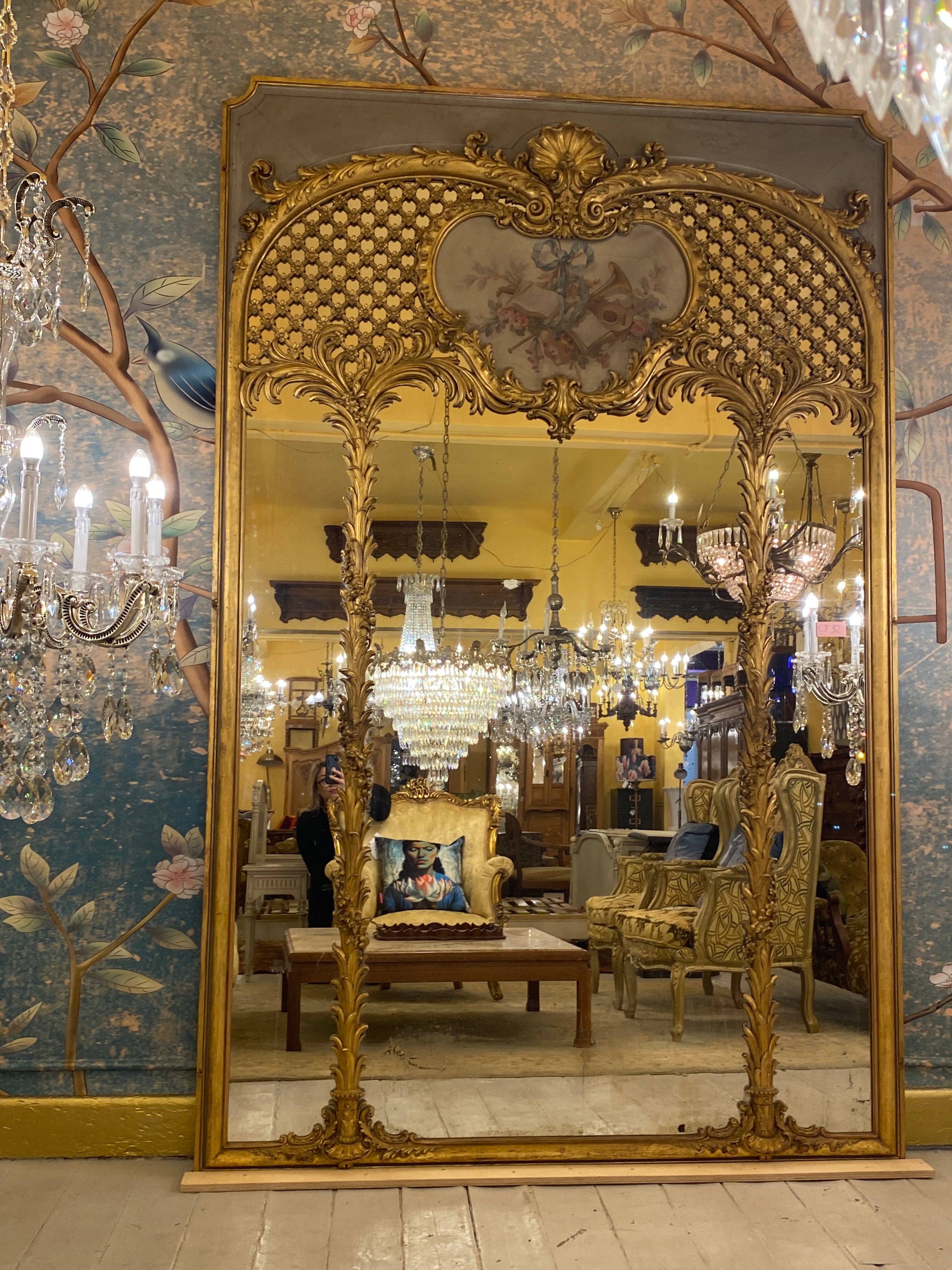Antique French Trumeau Mirror with Gilt Details