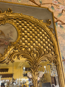 Antique French Trumeau Mirror with Gilt Details