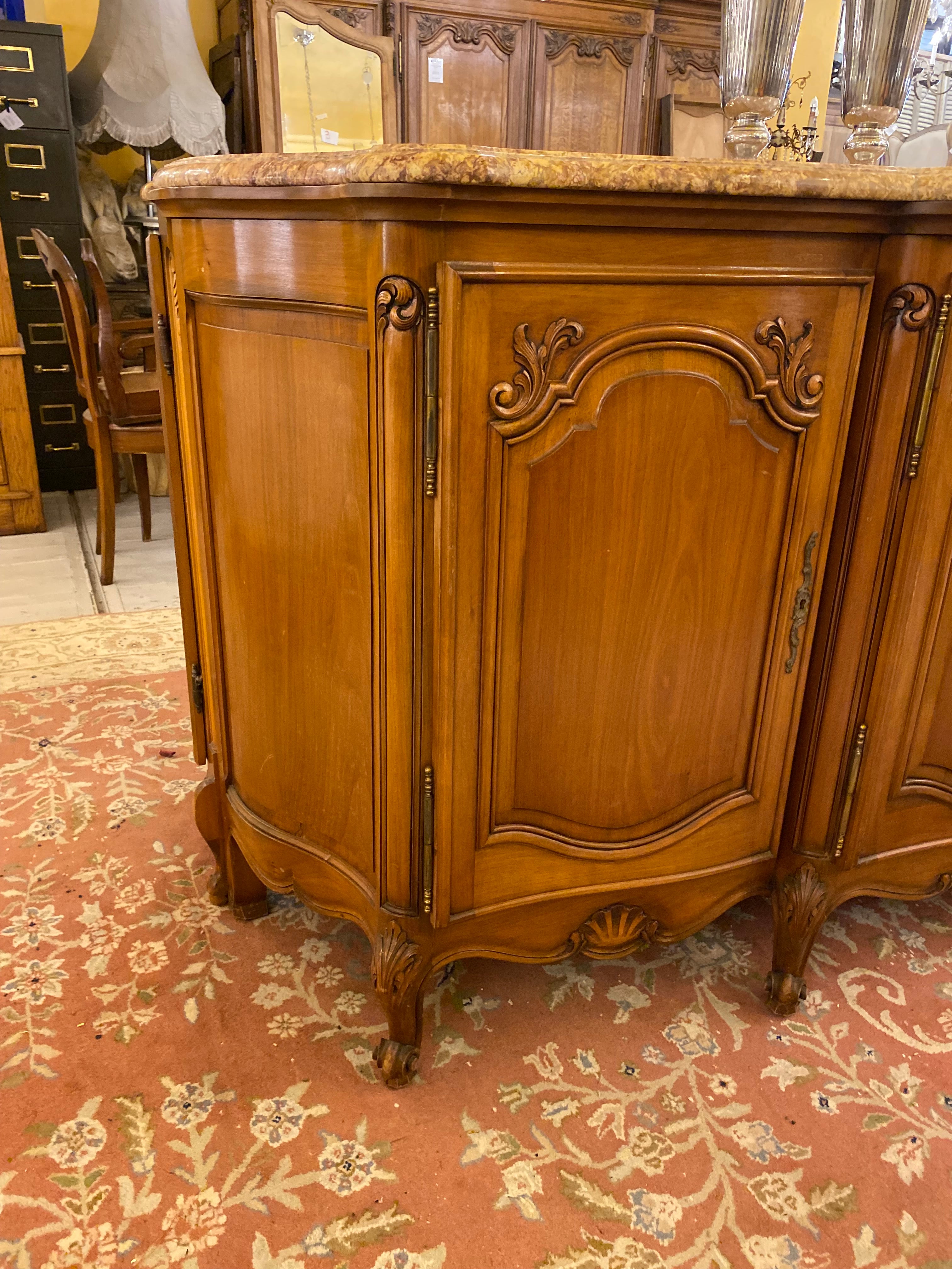 Antique French Walnut Server with Snails Feet & Marble Top