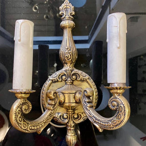 Beautiful Aged Cast Brass Wall Sconce with Crystal Drops - SOLD