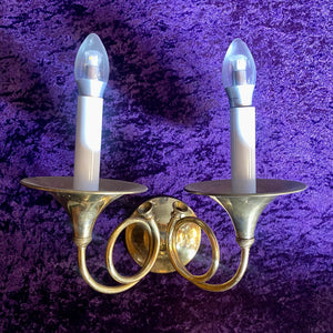 Pair of French Brass Horn Wall Sconces
