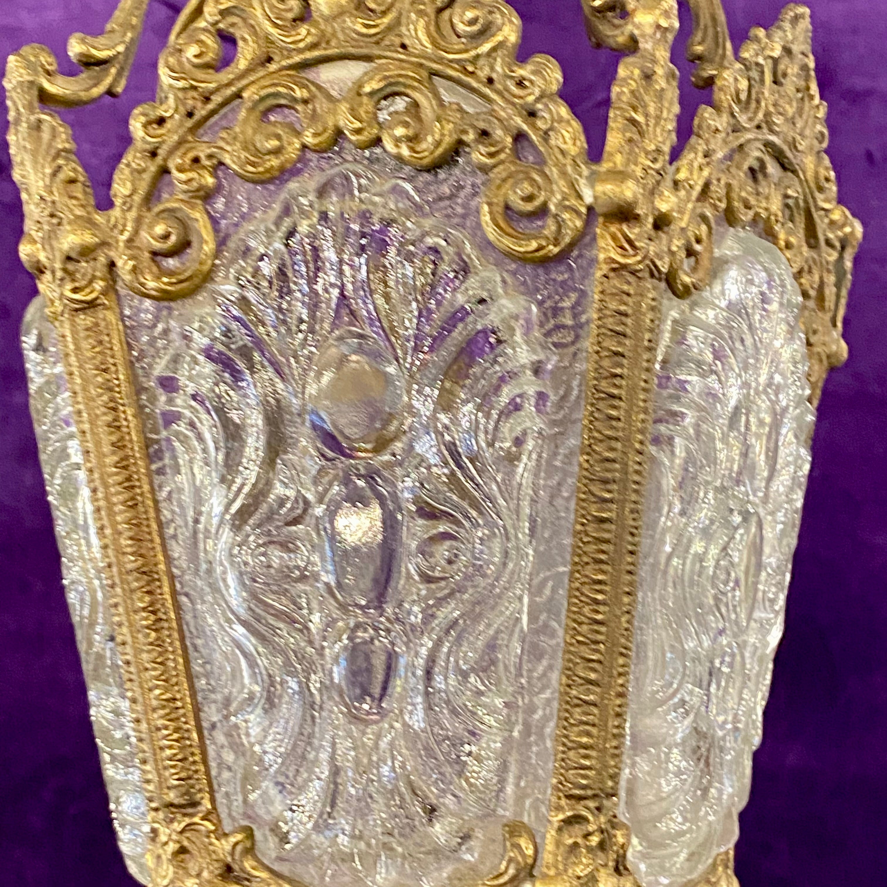 Antique Brass Lantern with Original Pressed Glass