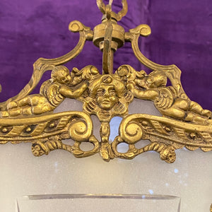 Antique Brass Lantern with Frosted Glass & Cherub Detail