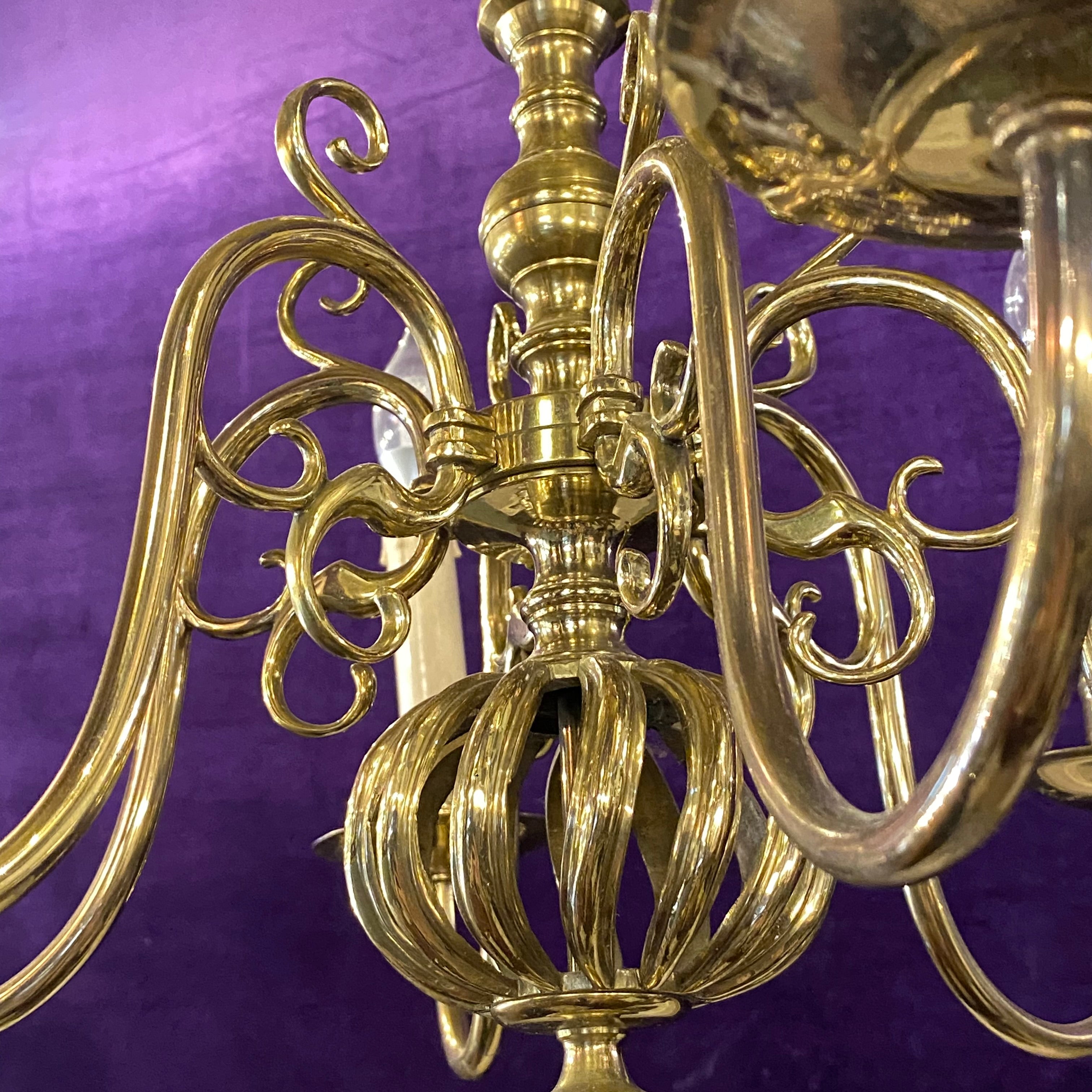 Unusual Antique Twist Brass Flemish Chandelier