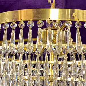 Polished Brass & Crystal Waterfall Chandelier