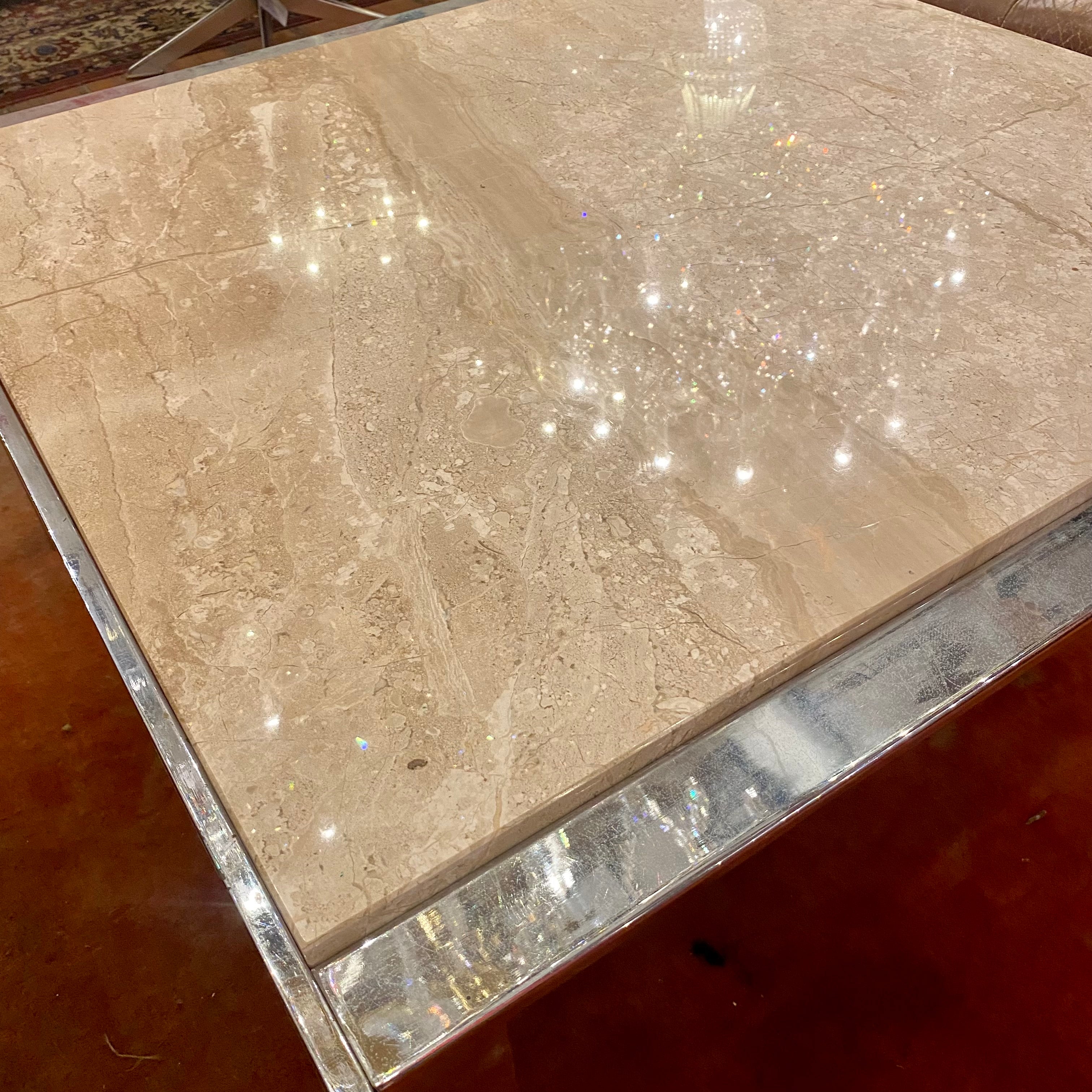 1960's Chrome Coffee Table with Creme Marble Top