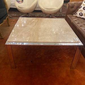 1960's Chrome Coffee Table with Creme Marble Top