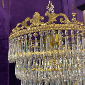 Brass and Crystal Waterfall Chandelier