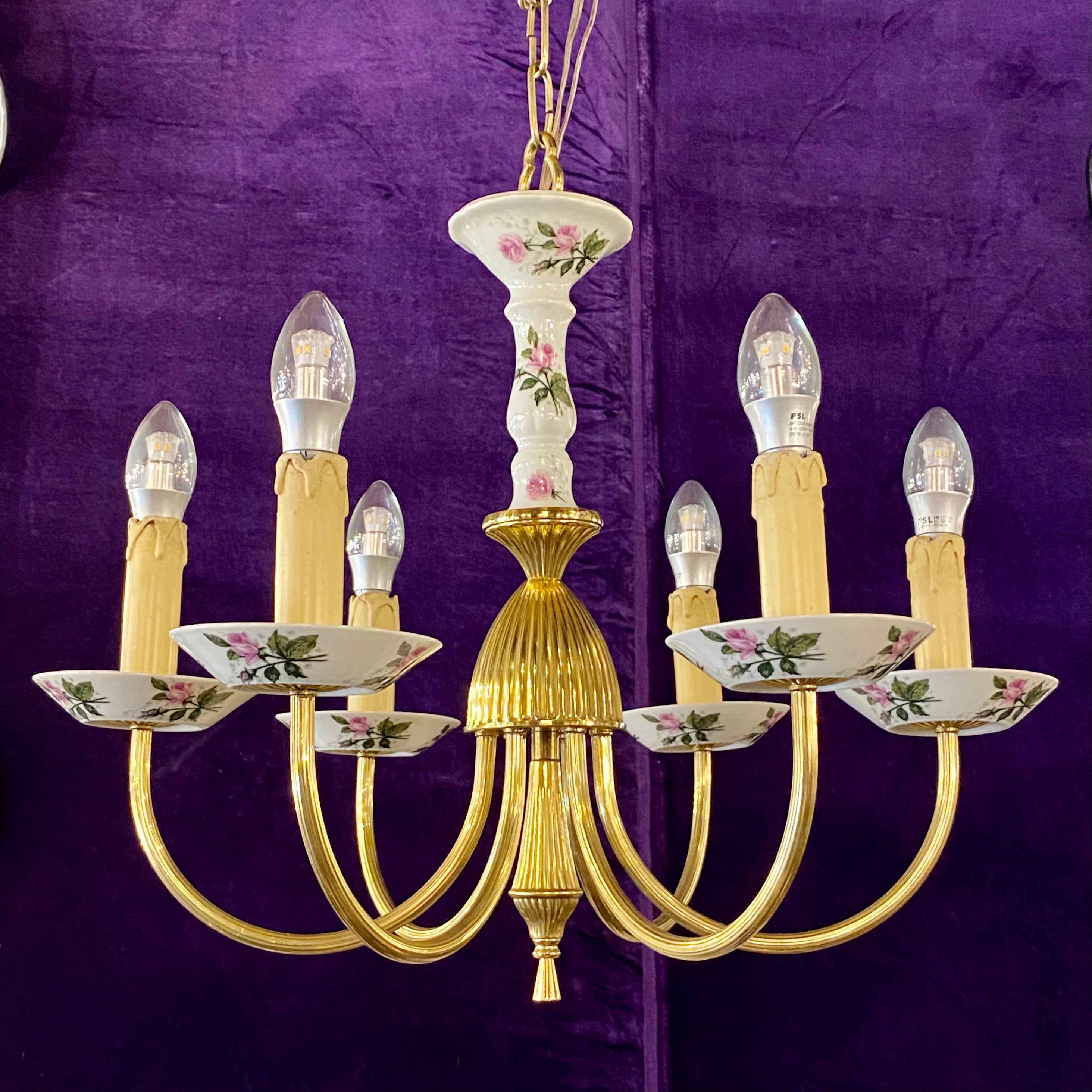 Elegant Brass Chandelier with Hand Painted Details