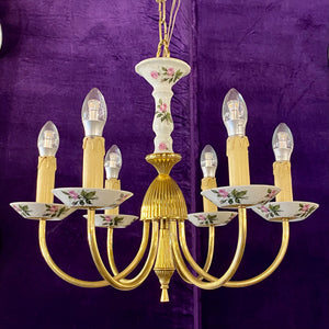 Elegant Brass Chandelier with Hand Painted Details - SOLD