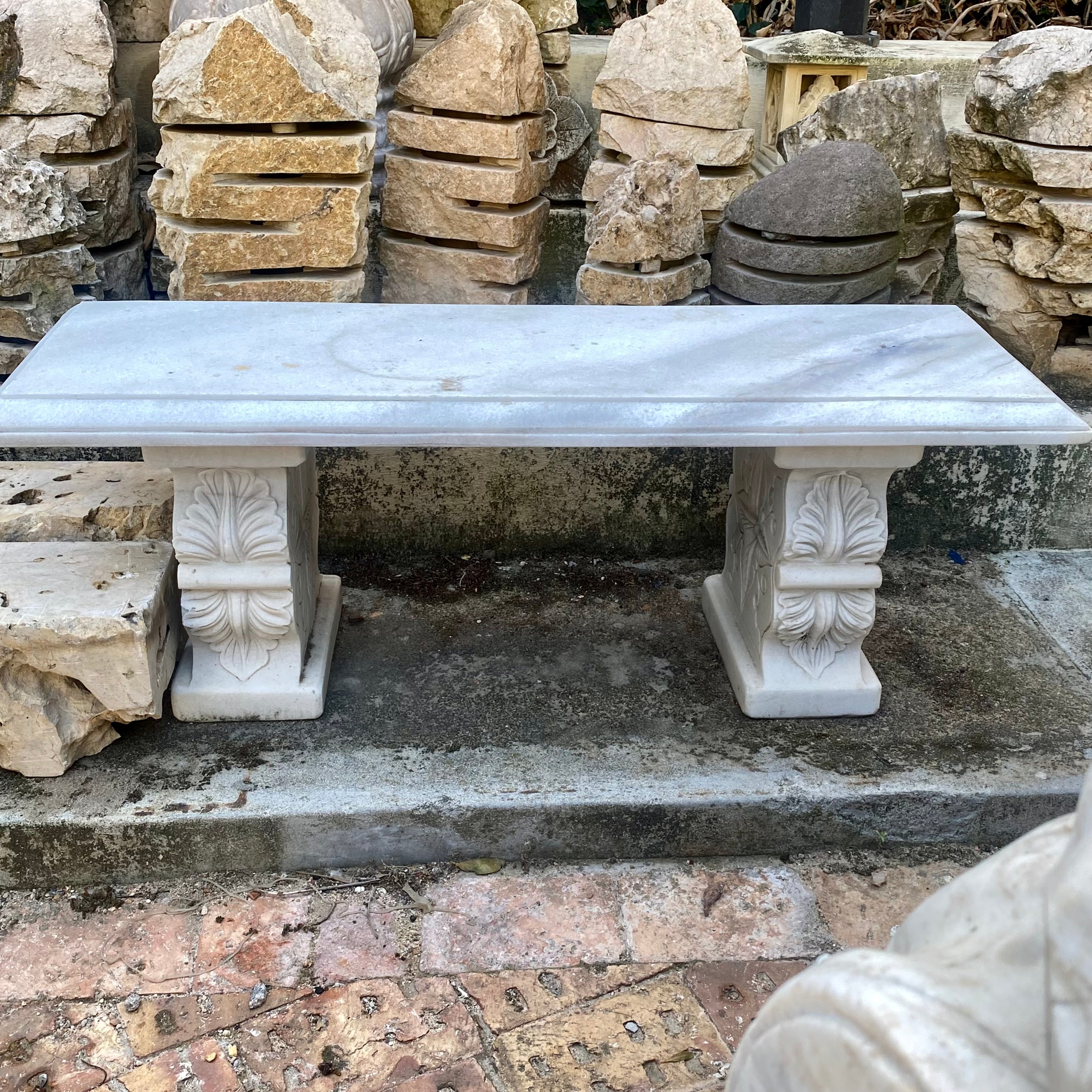 White Marble Bench with Carved Legs
