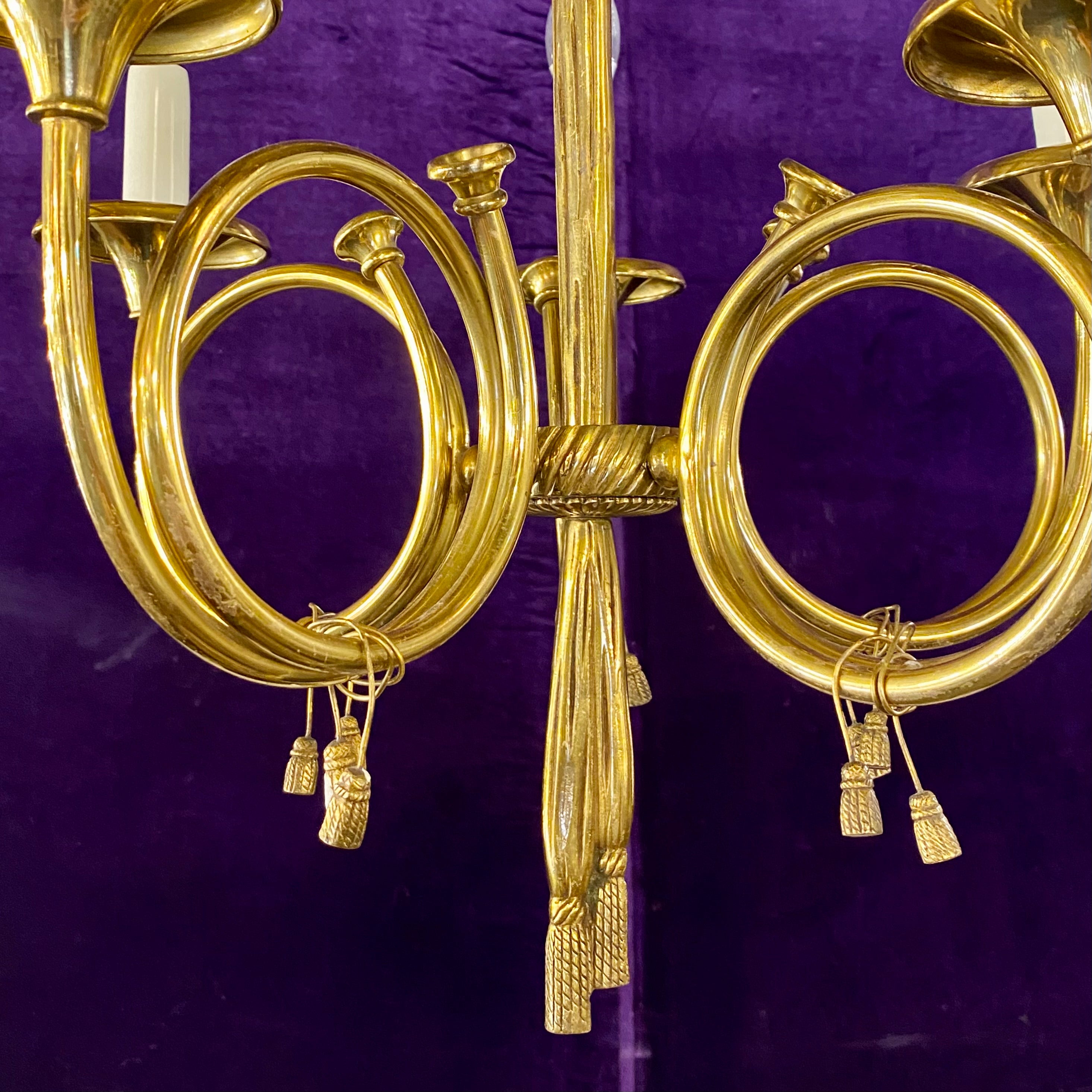Unusual Brass French Horn Chandelier