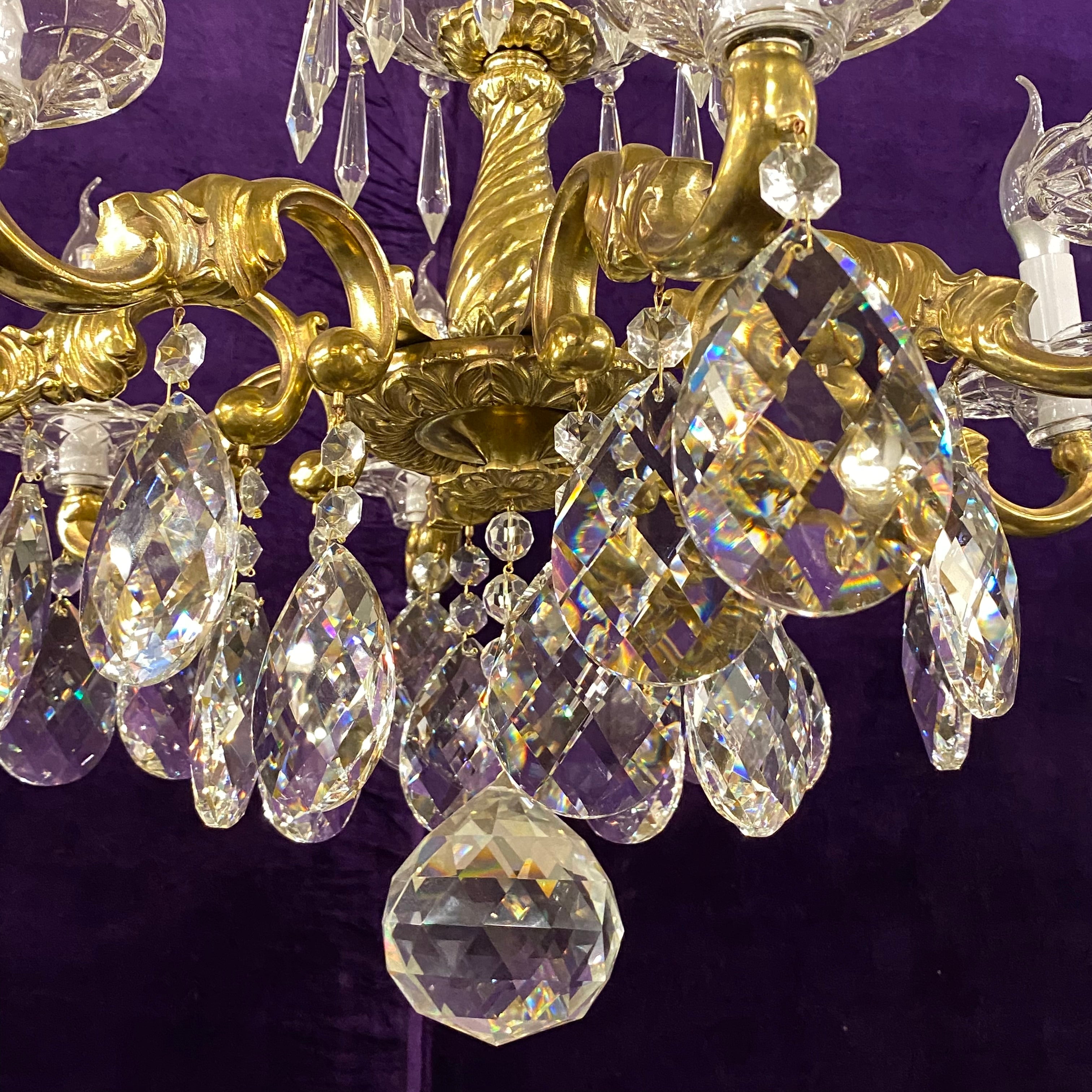 Antique Brass & Crystal Chandelier with Twist Detail