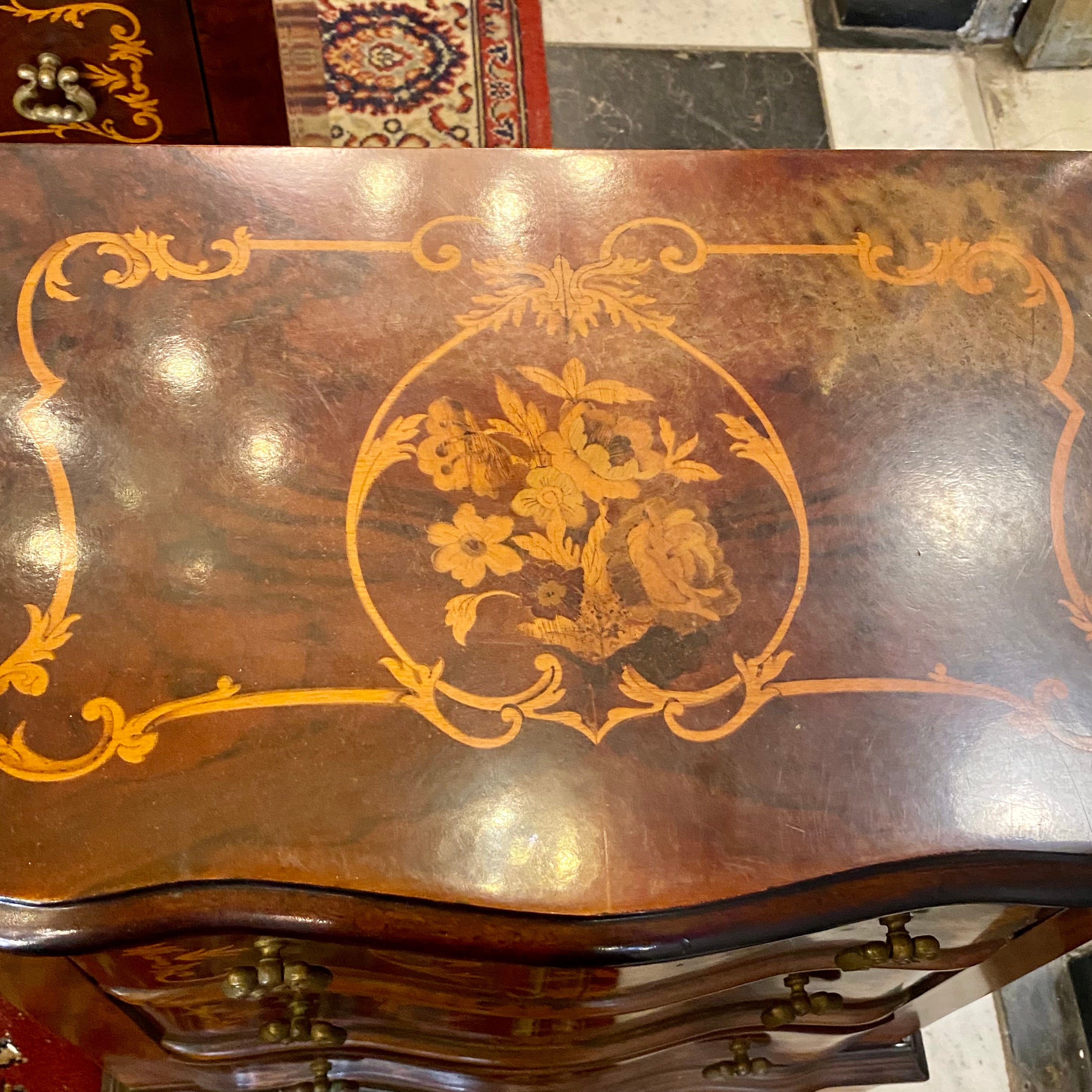 Pair Inlaid Polished Mahogany Bedside Tables