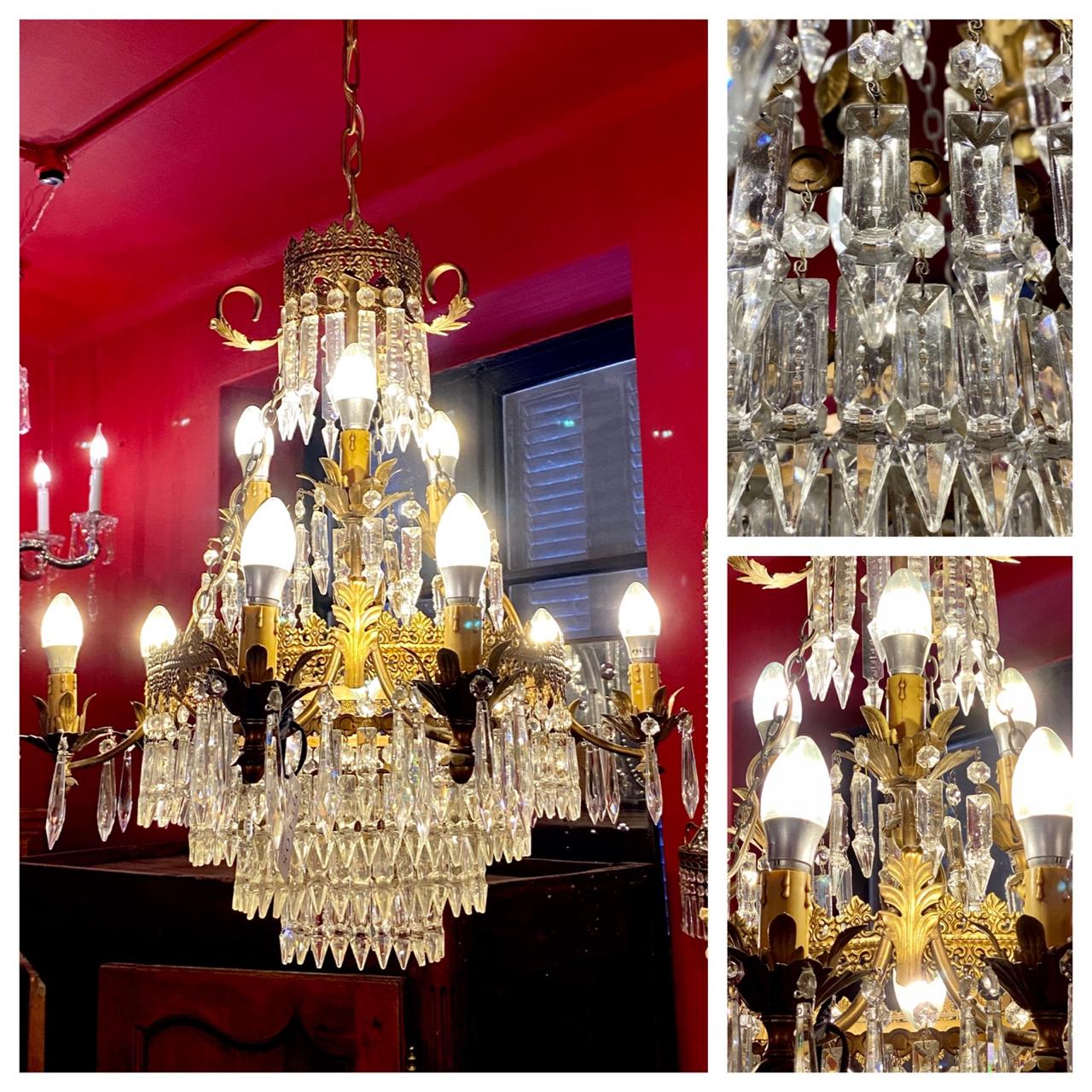 Beautiful Antique Neoclassical Chandelier with Arrowhead Crystals