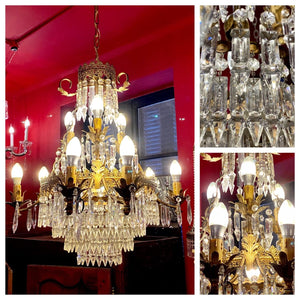 Beautiful Antique Neoclassical Chandelier with Arrowhead Crystals