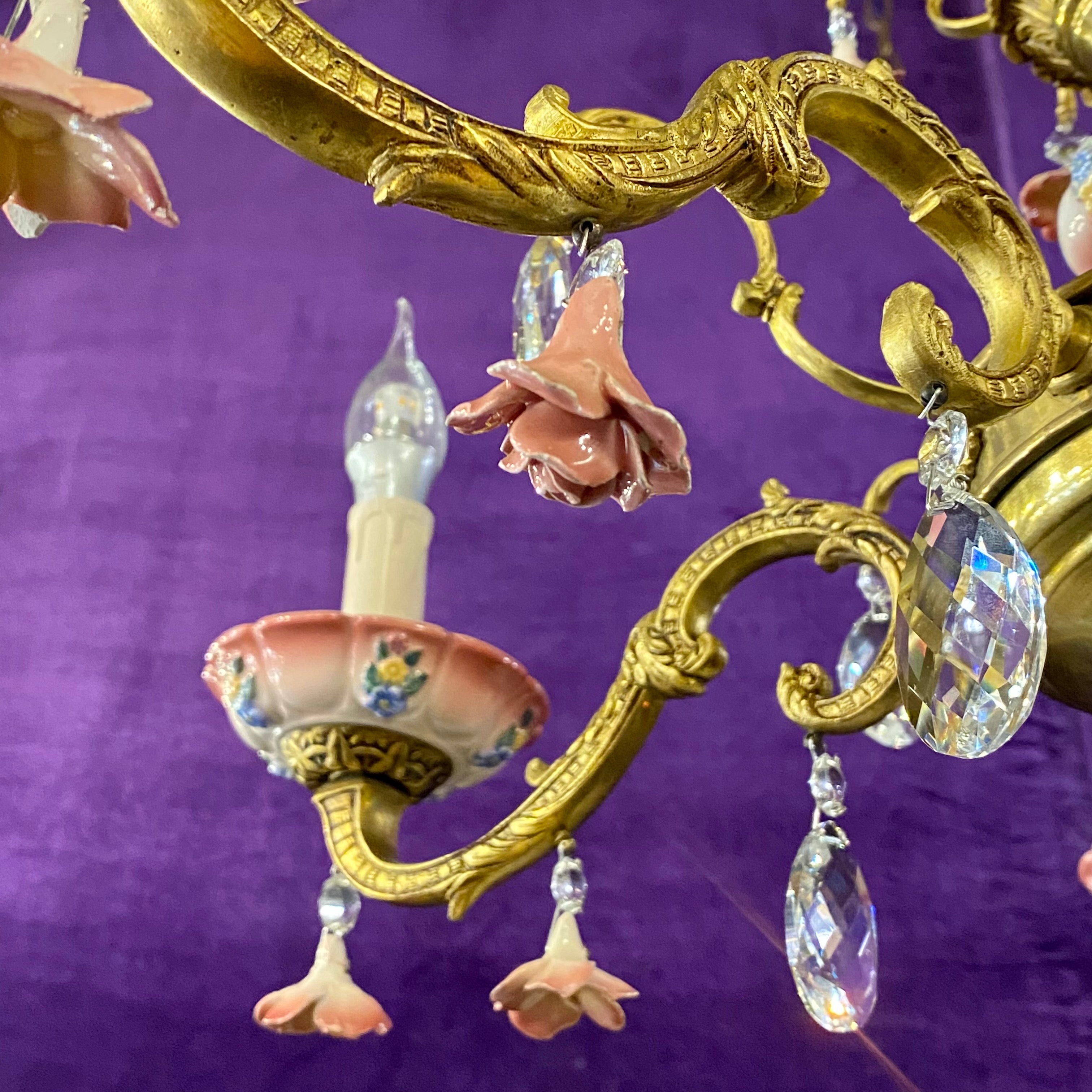 Gorgeous Dusty Pink & Blue Capodimonte Chandelier