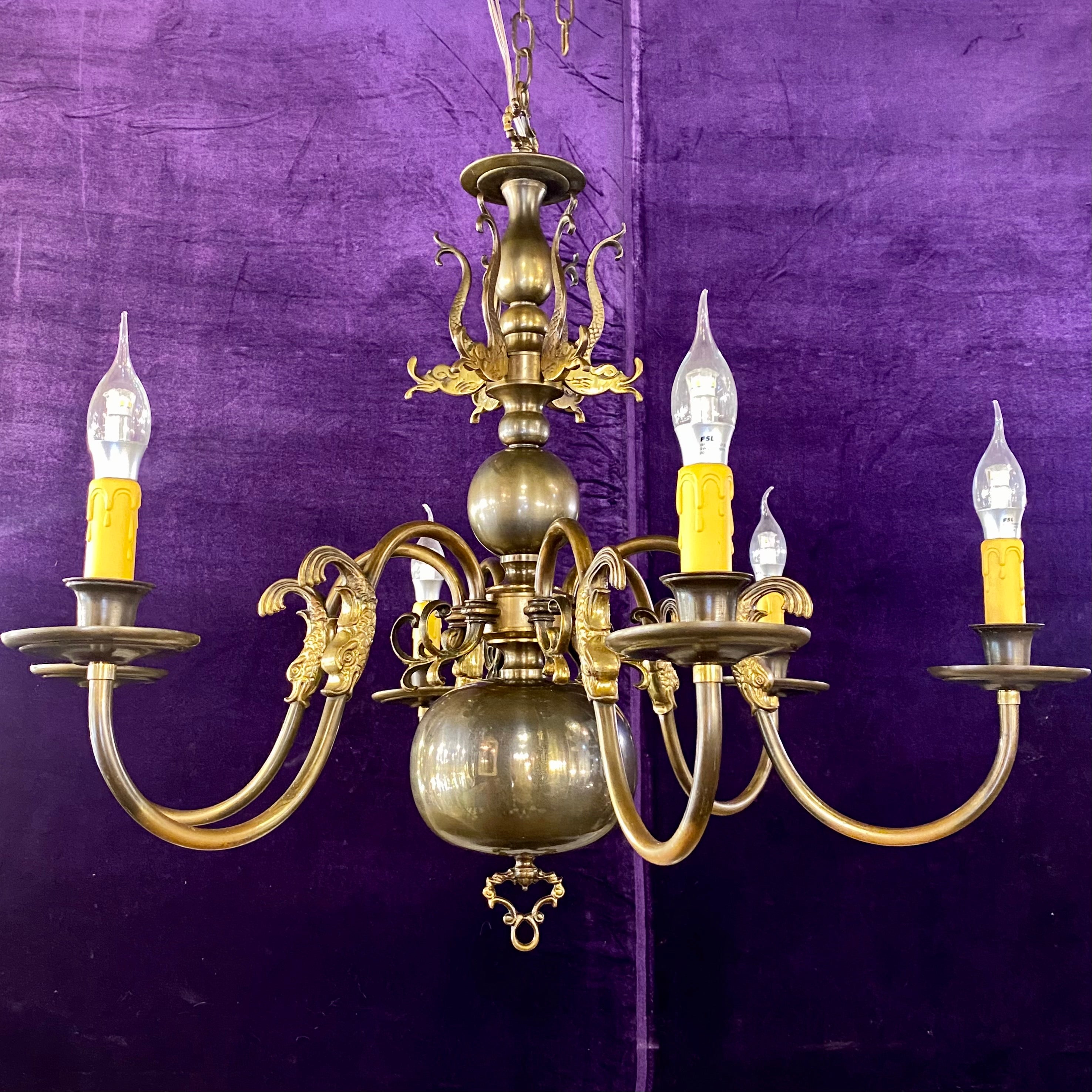 Aged Brass Flemish Chandeliers with Detailed Castings