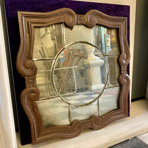 Panelled Aged Mirror with Wooden Frame