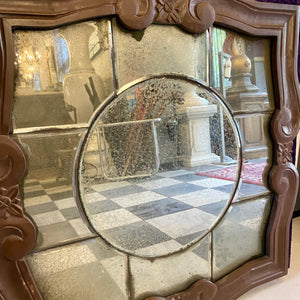 Panelled Aged Mirror with Wooden Frame