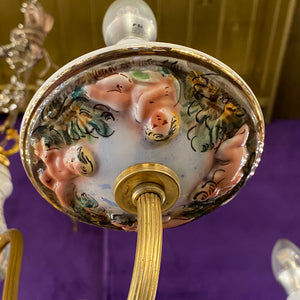 Unusual Porcelain Chandelier with Hand Painted Cherubs