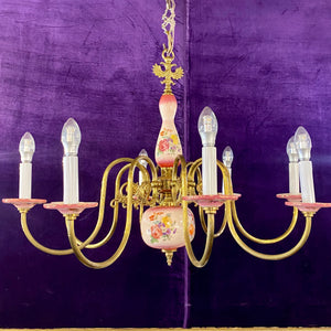 Large Dark Pink Delft Chandelier