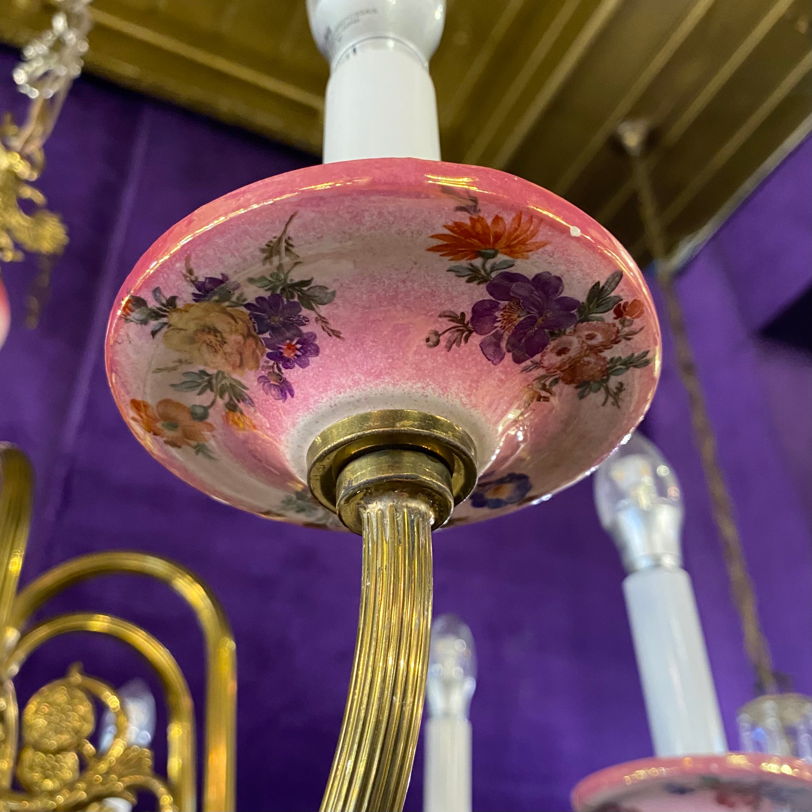 Large Dark Pink Delft Chandelier