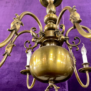 Pretty Antique Aged Brass Flemish Chandelier - SOLD