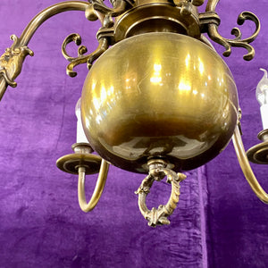 Pretty Antique Aged Brass Flemish Chandelier - SOLD