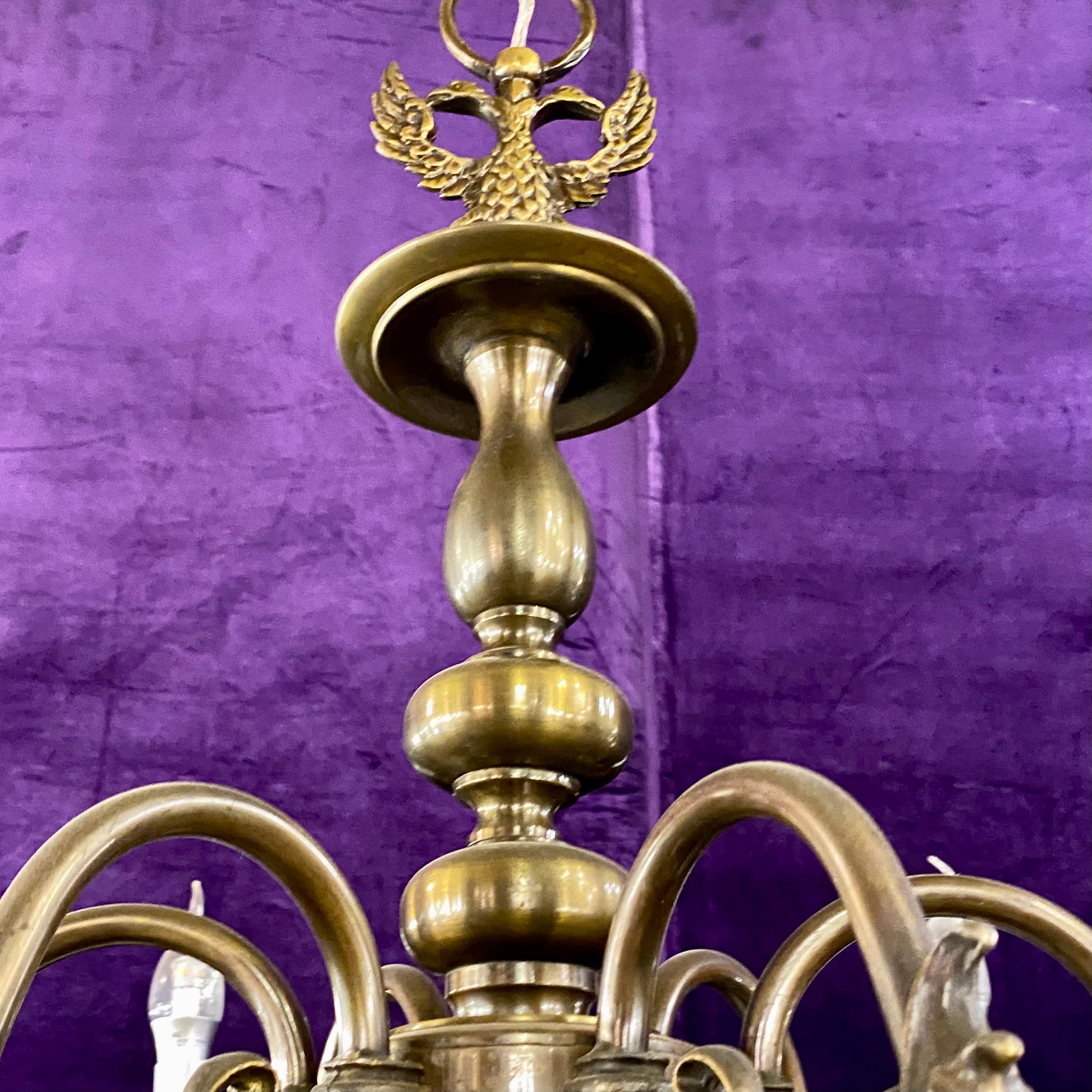 Pretty Antique Aged Brass Flemish Chandelier - SOLD