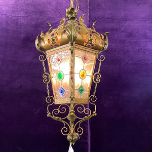 Antique Lantern with Lead Paned Glass