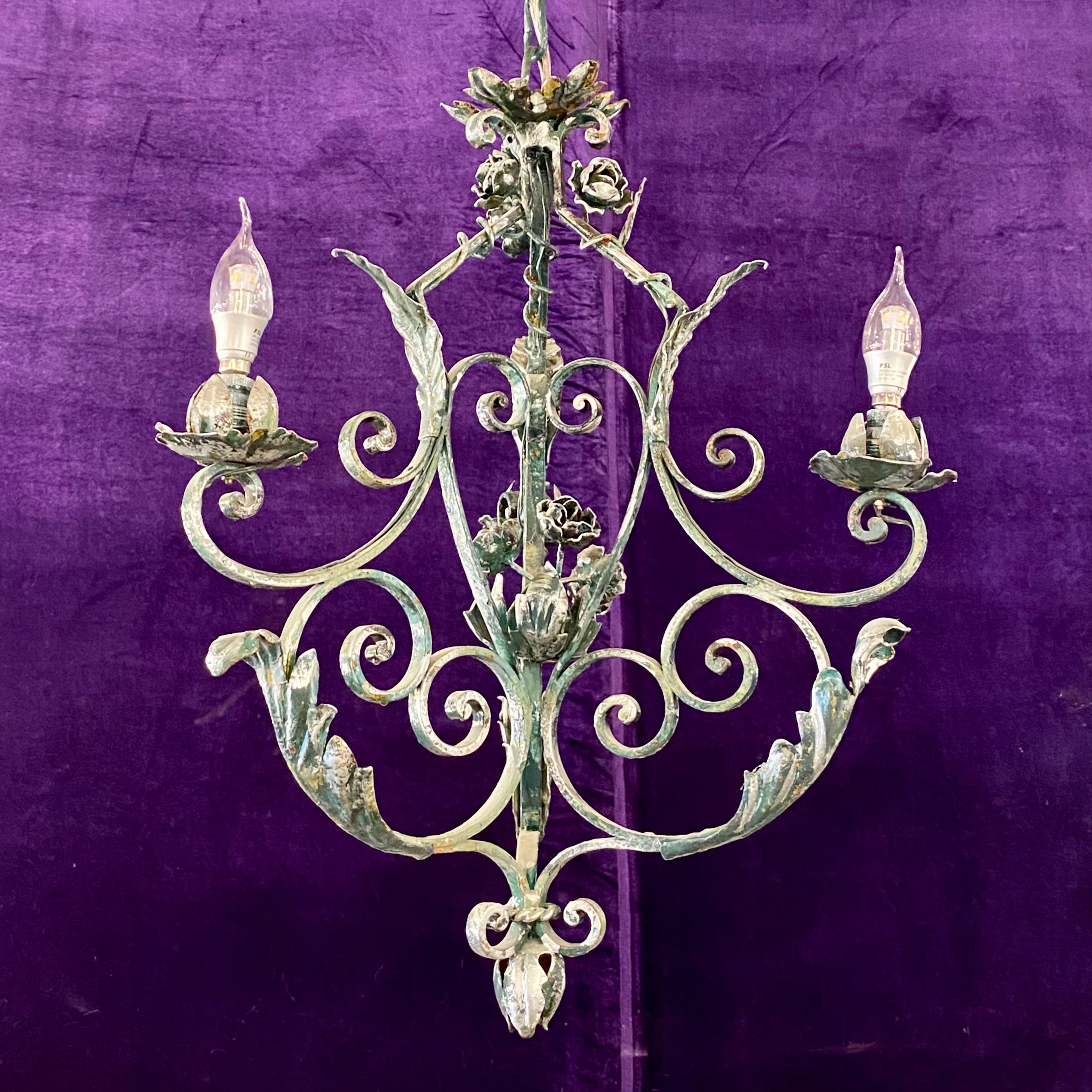Hand Painted Wrought Iron Chandelier