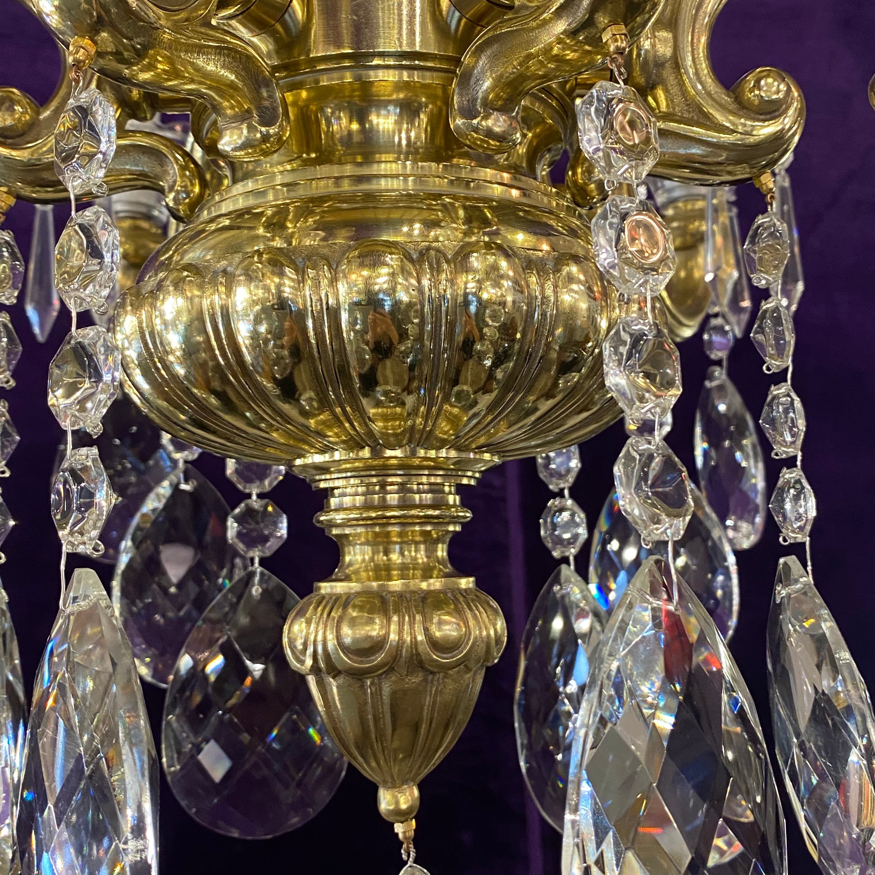 Heavy Polished Brass  Crystal Chandelier