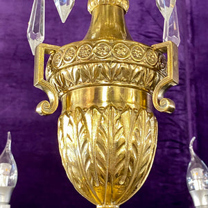 Antique Polished Brass Chandelier with Empire Style Details
