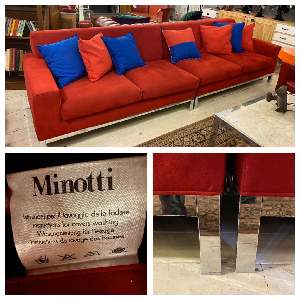 Red Suede Modular Two Piece Sofa by Minotti of Italy