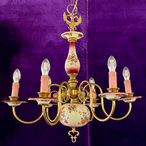 Pink and Red Delft Chandelier