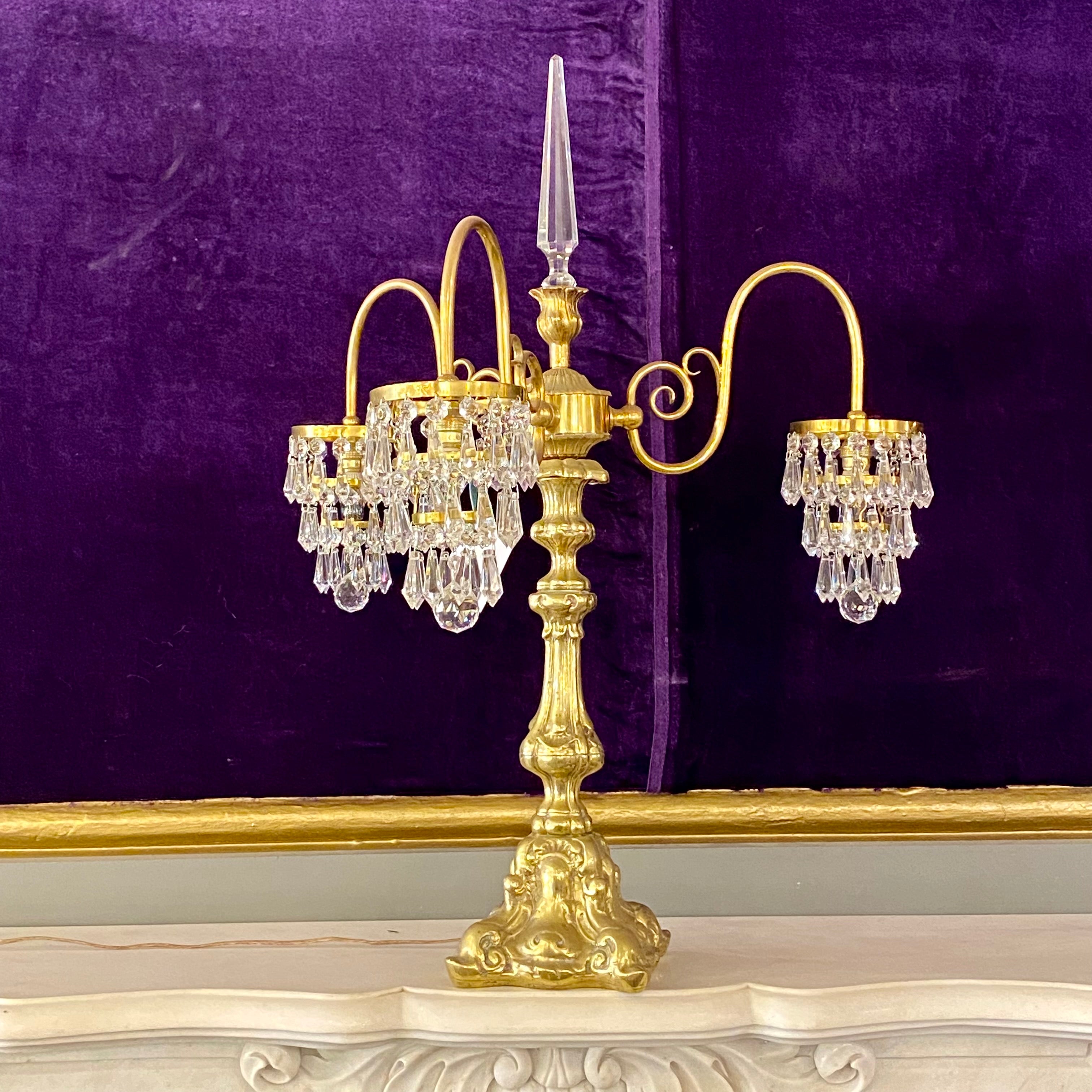 Crystal & Polished Brass Waterfall Candelabra – Delos Antiques