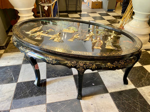 Japanese Hand Painted Coffee Table with Mother of Pearl Inlay