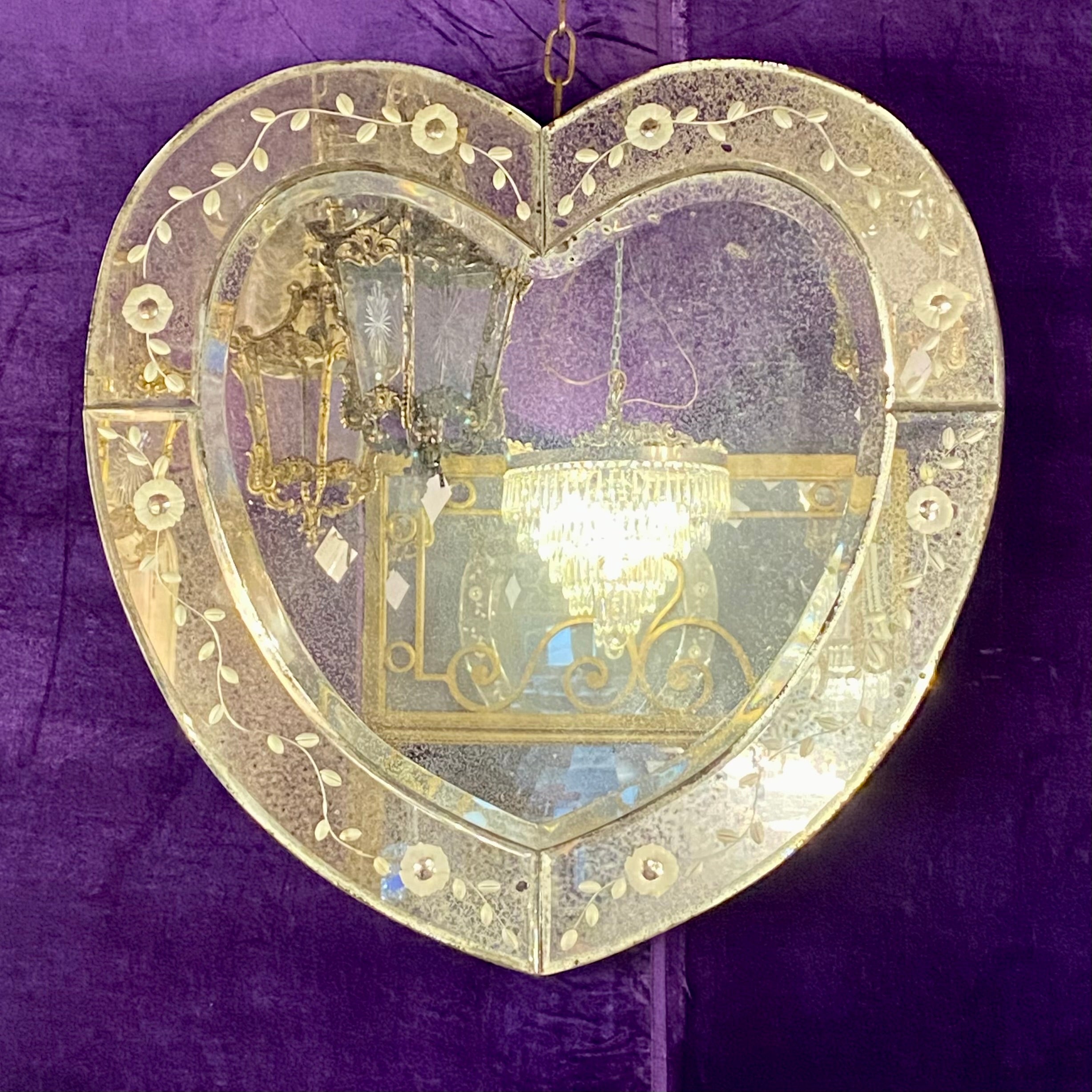 Aged Heart Shape Venetian Mirror