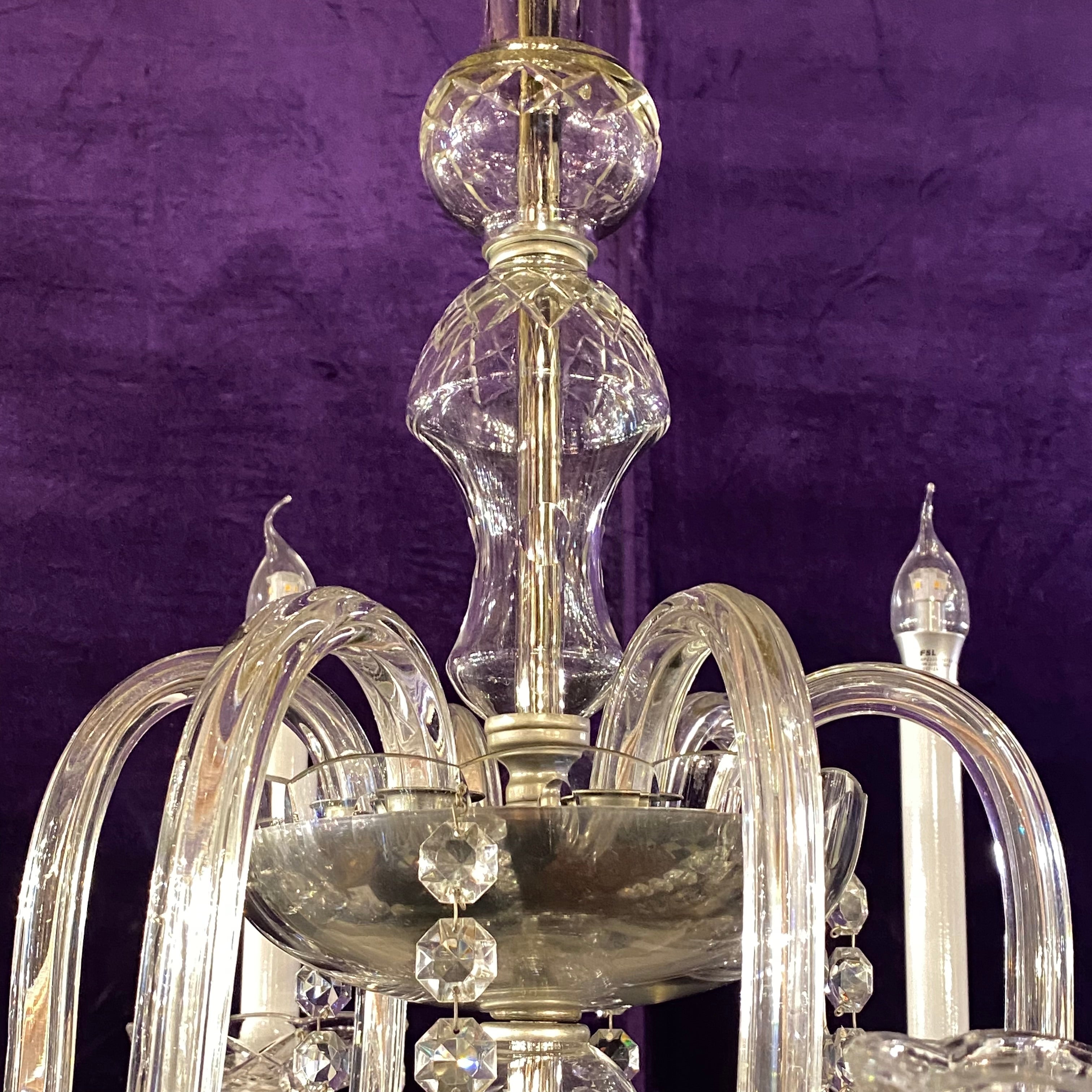 1920's Venetian Glass Chandelier with Original Crystals